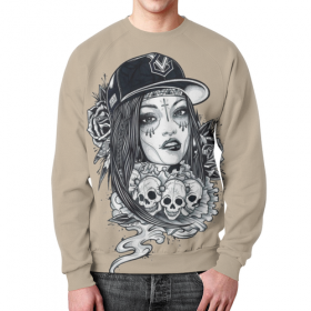 full_print_sweatshirt с принтом Девушка и черепа с розами в Казани,  |  | 