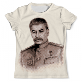 full_print_tee с принтом Сталин в Казани, Футболка с нанесением полноцветного изображения по всей поверхности может быть выполнена в двух вариантах - ХЛОПОК и СИНТЕТИКА. | Хлопок - ткань из 100% хлопка высшего качества пенье.  <br>Синтетика - ткань с высоким содержанием синтетического волокна (до 80%).  Материал хорошо тянется, имеет приятную на ощупь фактуру | 