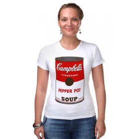 Женская футболка стрэйч с принтом Campbells Soup (Энди Уорхол) в Казани,  |  | 