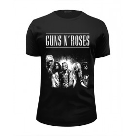 Мужская футболка Premium с принтом Guns n roses в Казани, Белый, черный, серый меланж, голубой: 100% хлопок, плотность 160 гр. Остальные цвета: 92% хлопок, 8% лайкра, плотность 170-180гр. |  | 