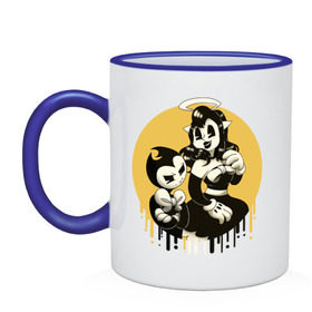 Кружка двухцветная с принтом Bendy and the ink machine (8) в Казани, керамика | объем — 330 мл, диаметр — 80 мм. Цветная ручка и кайма сверху, в некоторых цветах — вся внутренняя часть | Тематика изображения на принте: bendy | bendy and the ink machine | horror | ink | machine | trend