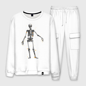 Мужской костюм хлопок с принтом The skeleton and the fireflies в Казани, 100% хлопок | на свитшоте круглая горловина, мягкая резинка по низу. Брюки заужены к низу, на них два вида карманов: два “обычных” по бокам и два объемных, с клапанами, расположенные ниже линии бедра. Брюки с мягкой трикотажной резинкой на поясе и по низу штанин. В поясе для дополнительного комфорта — широкие завязки | Тематика изображения на принте: 